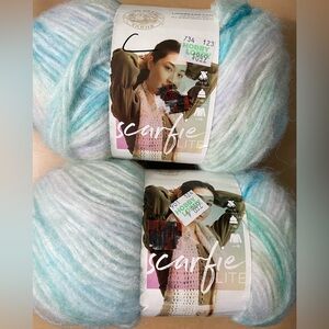 Lion Brand Scarfie Yarn in Rain Blue and White 2 skeins bundle discontinued